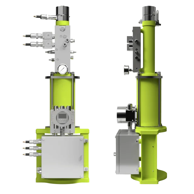Advanced Actuators HYLINE linear electro-hydraulic actuator front and side views